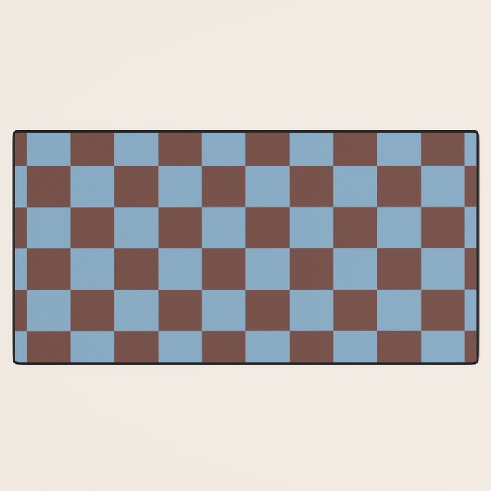 Checkerboard  Retro Mahogany Brown Air Blue Desk Mat Gallery Image 3