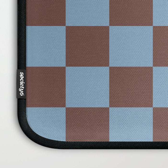 Checkerboard  Retro Mahogany Brown Air Blue Laptop Sleeve Gallery Image 3