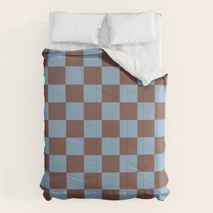 Checkerboard  Retro Mahogany Brown Air Blue Comforter Gallery Image 6