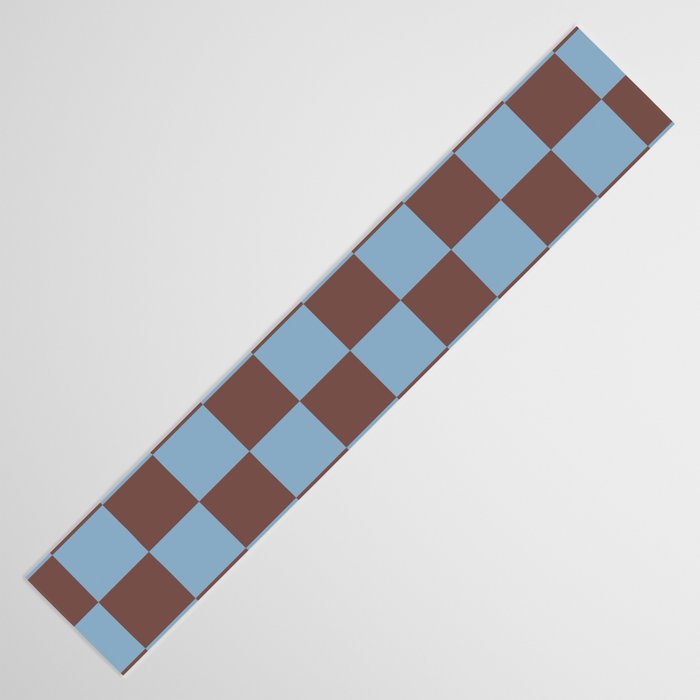 Checkerboard  Retro Mahogany Brown Air Blue Table Runner Gallery Image 3