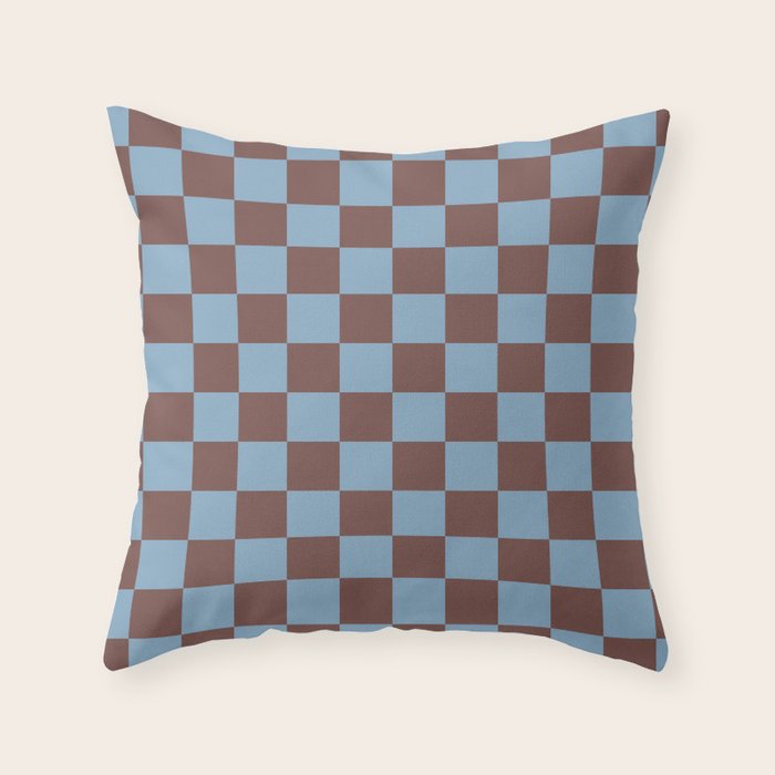 Checkerboard  Retro Mahogany Brown Air Blue Throw Pillow Gallery Image 6