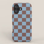 Checkerboard  Retro Mahogany Brown Air Blue iPhone Case Gallery Image 1