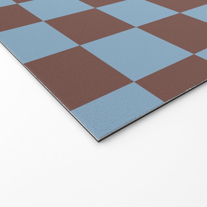 Checkerboard  Retro Mahogany Brown Air Blue Welcome Mat Gallery Image 2