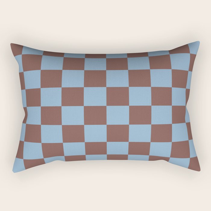 Checkerboard  Retro Mahogany Brown Air Blue Rectangular Pillow Gallery Image 2