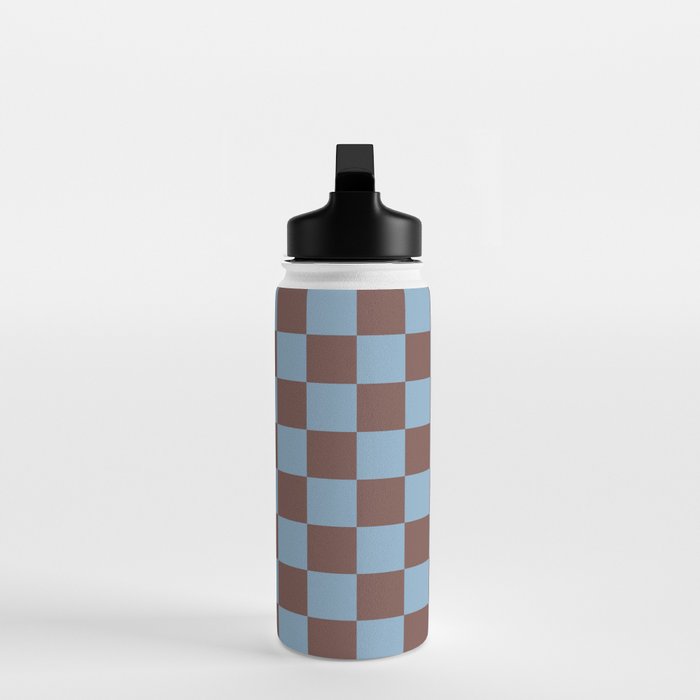 Checkerboard  Retro Mahogany Brown Air Blue Water Bottle Gallery Image 3