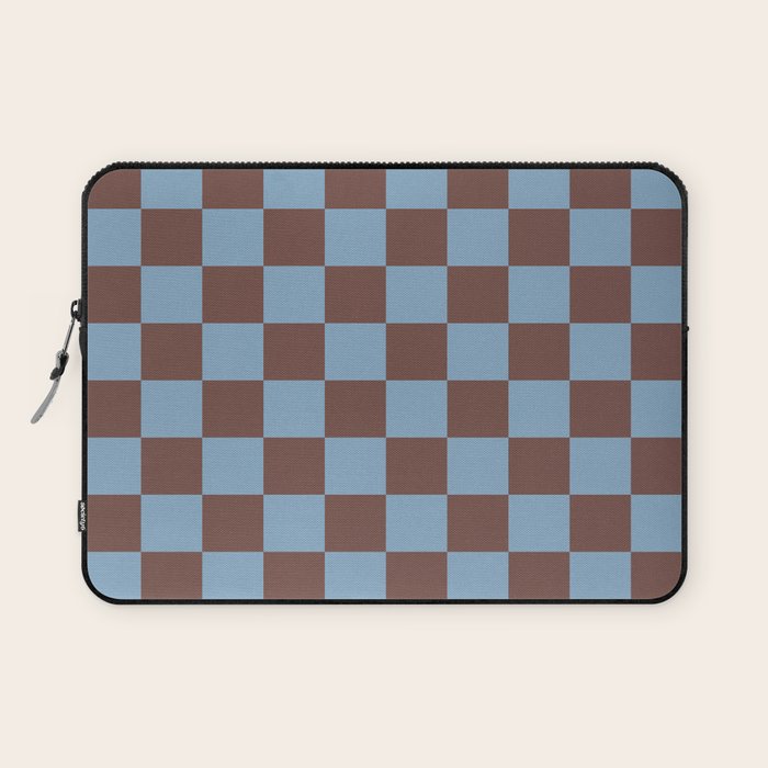 Checkerboard  Retro Mahogany Brown Air Blue Laptop Sleeve Gallery Image 1