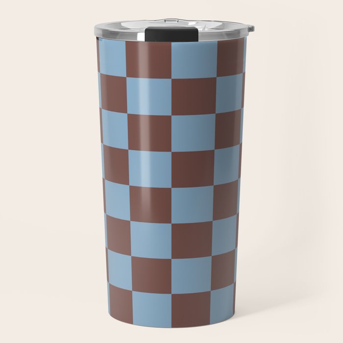 Checkerboard  Retro Mahogany Brown Air Blue Travel Mug Gallery Image 1
