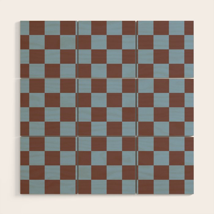 Checkerboard  Retro Mahogany Brown Air Blue Wood Wall Art Gallery Image 1