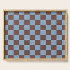 Checkerboard  Retro Mahogany Brown Air Blue Serving Tray Gallery Image 1