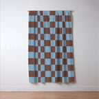 Checkerboard  Retro Mahogany Brown Air Blue Window Curtain Gallery Image 3