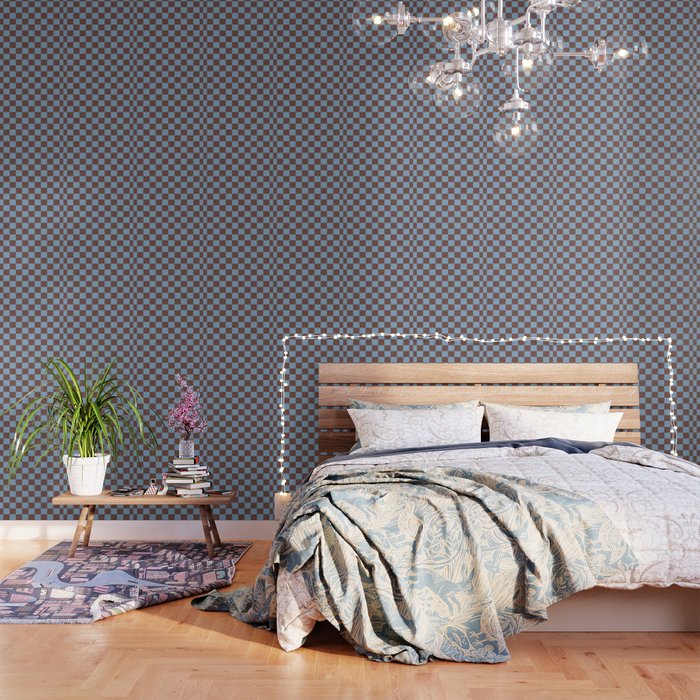 Checkerboard  Retro Mahogany Brown Air Blue Wallpaper Gallery Image 1