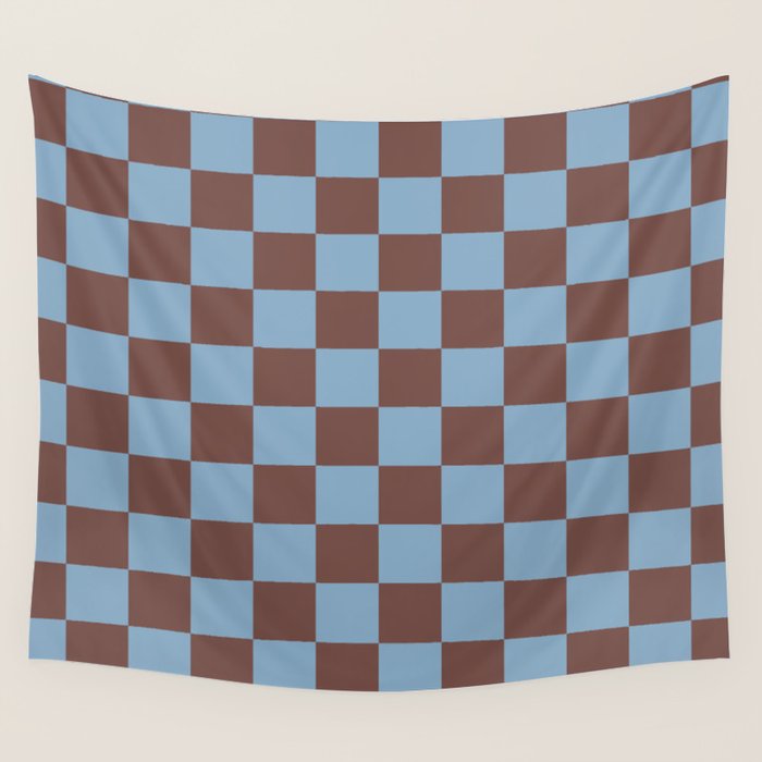 Checkerboard  Retro Mahogany Brown Air Blue Wall Tapestry Gallery Image 4