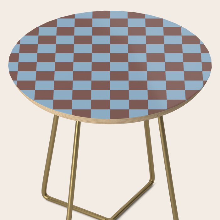 Checkerboard  Retro Mahogany Brown Air Blue Side Table Gallery Image 2
