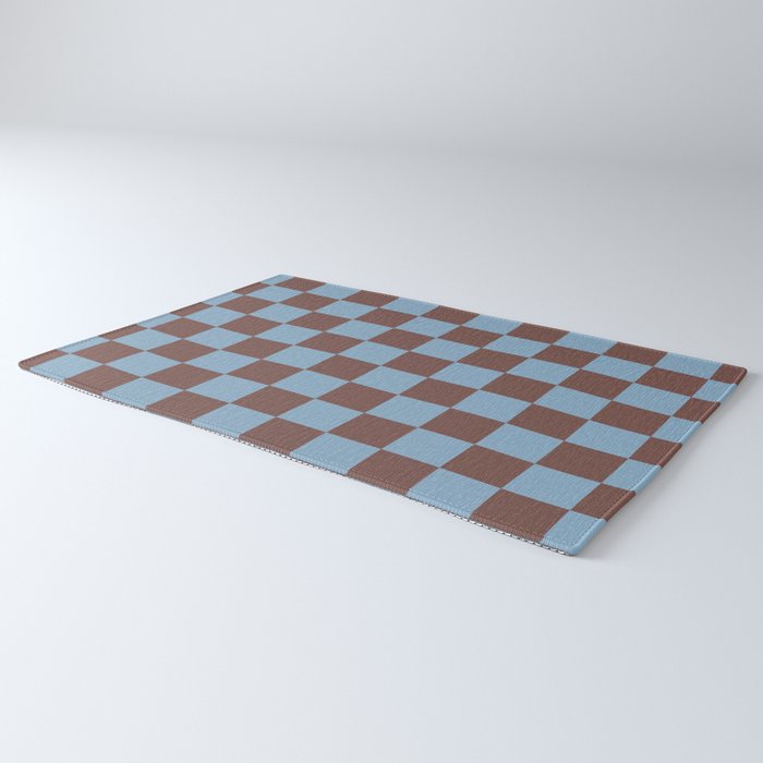 Checkerboard  Retro Mahogany Brown Air Blue Rug Gallery Image 3