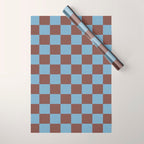 Checkerboard  Retro Mahogany Brown Air Blue Wrapping Paper Gallery Image 1