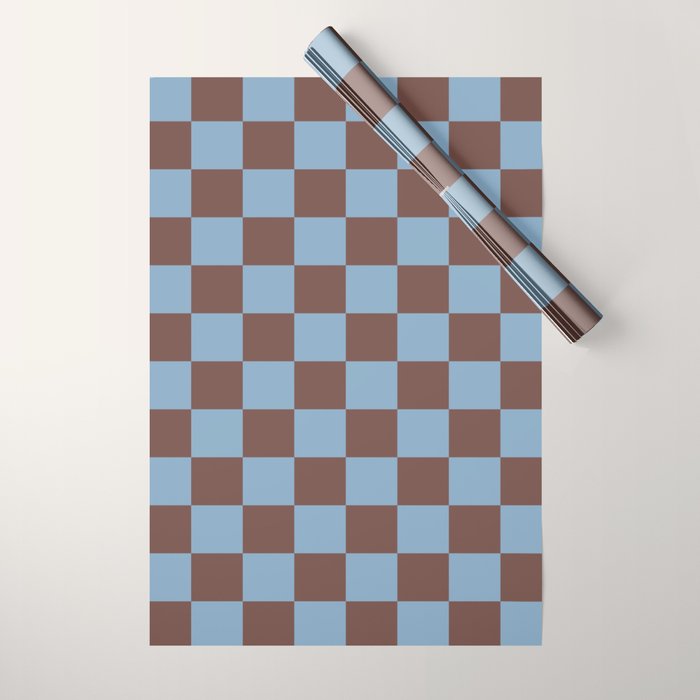 Checkerboard  Retro Mahogany Brown Air Blue Wrapping Paper Gallery Image 1