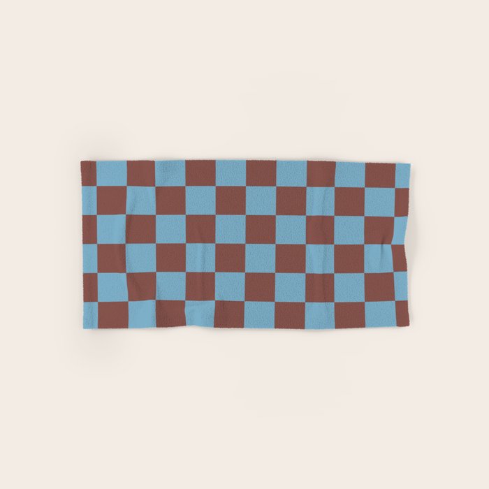 Checkerboard  Retro Mahogany Brown Air Blue Bath Towel Gallery Image 1