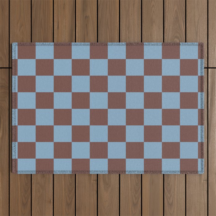 Checkerboard  Retro Mahogany Brown Air Blue Outdoor Rug Gallery Image 1