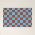 Checkerboard  Retro Mahogany Brown Air Blue Welcome Mat Gallery Image 1