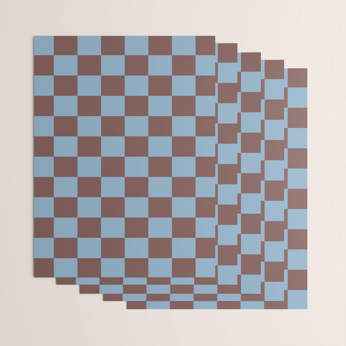 Checkerboard  Retro Mahogany Brown Air Blue Wrapping Paper Gallery Image 3