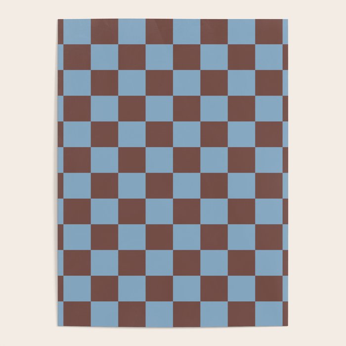 Checkerboard  Retro Mahogany Brown Air Blue Poster Gallery Image 4