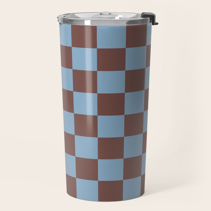 Checkerboard  Retro Mahogany Brown Air Blue Travel Mug Gallery Image 2