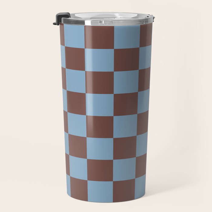 Checkerboard  Retro Mahogany Brown Air Blue Travel Mug Gallery Image 3
