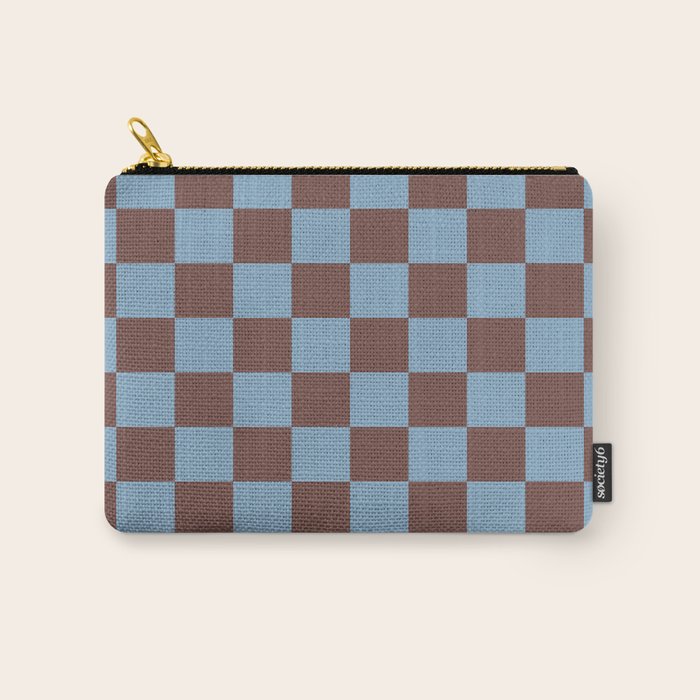 Checkerboard  Retro Mahogany Brown Air Blue Carry All Pouch Gallery Image 1