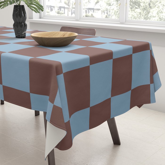 Checkerboard  Retro Mahogany Brown Air Blue Tablecloth Gallery Image 3