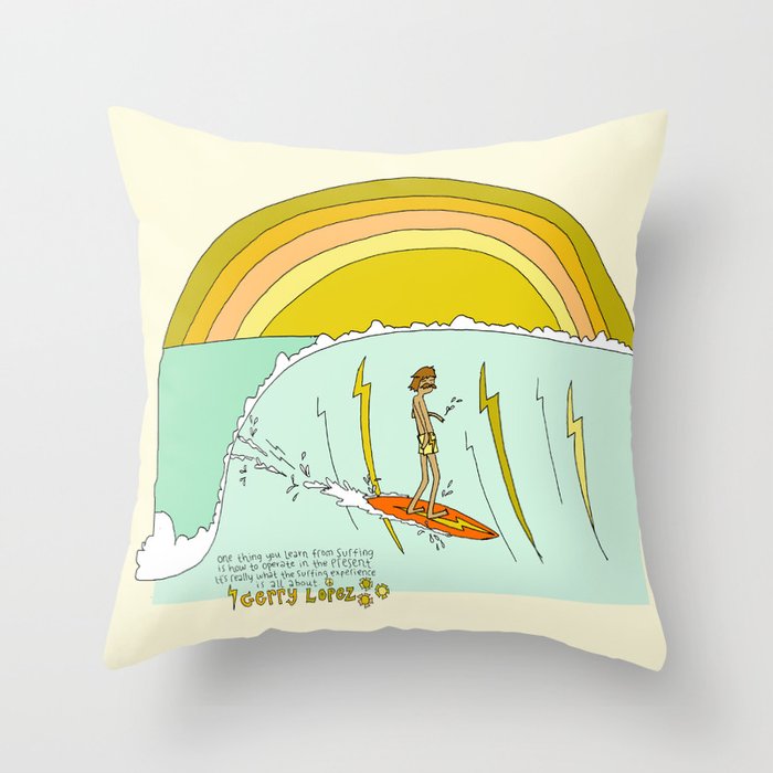 surf legend gerry lopez lightning bolt retro surf art by surfy birdy Throw Pillow Gallery Image 6