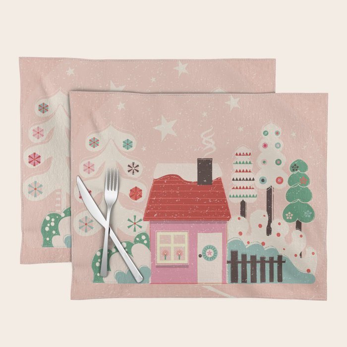 Festive Winter Hut in pink Placemat Gallery Image 1