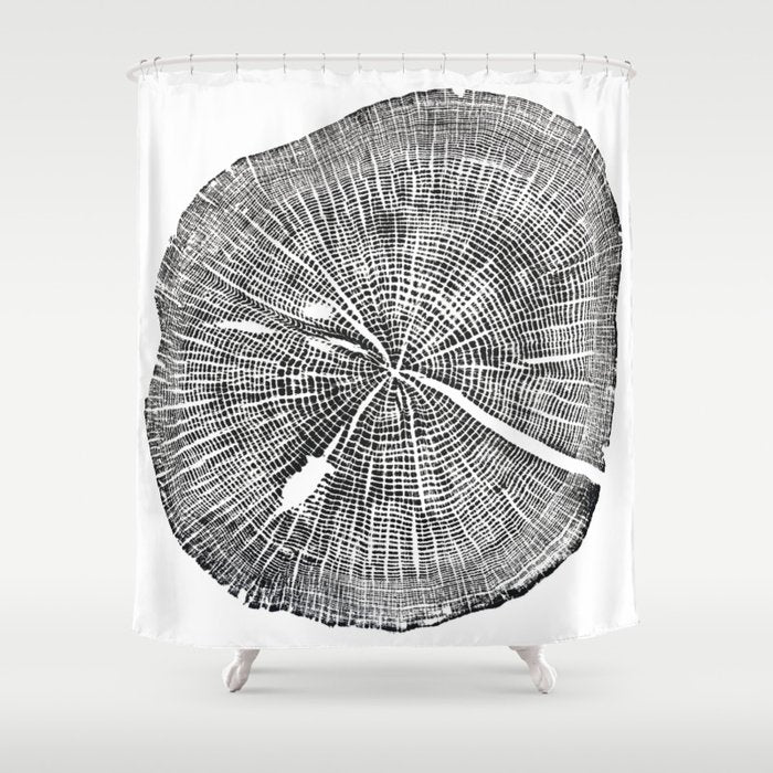 Shenandoah National Park, Oak - Tree ring ink woodblock print  Shower Curtain Gallery Image 1