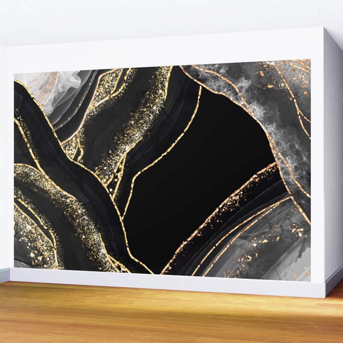 Black Night Glamour Marble Landscape Wall Mural Gallery Image 2