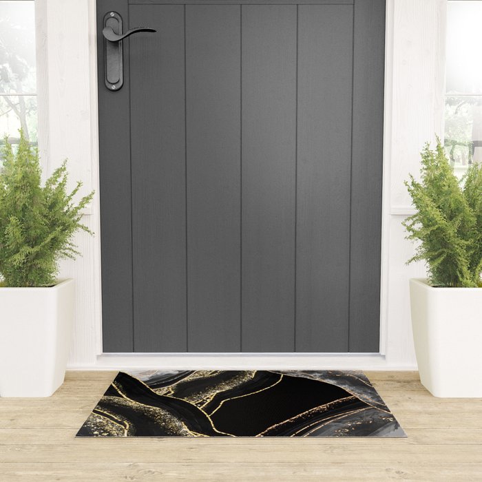 Black Night Glamour Marble Landscape Welcome Mat Gallery Image 3