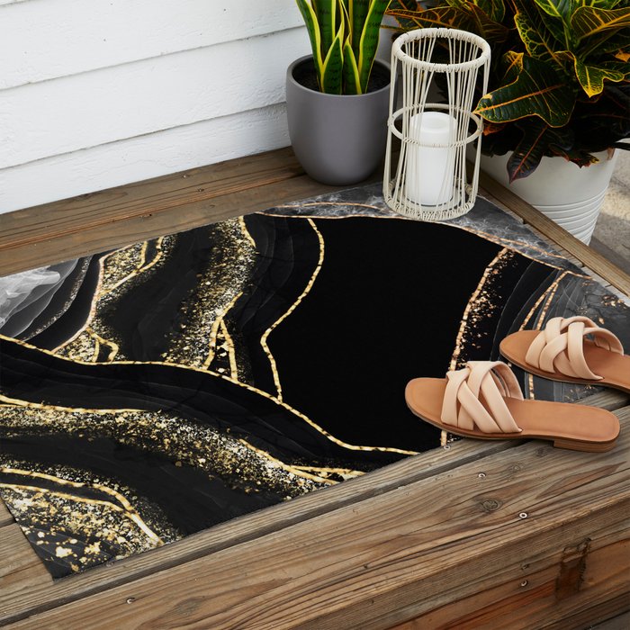 Black Night Glamour Marble Landscape Outdoor Rug Gallery Image 2