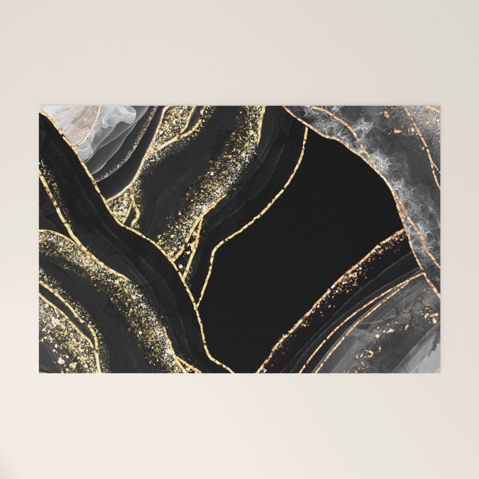 Black Night Glamour Marble Landscape Welcome Mat Gallery Image 1