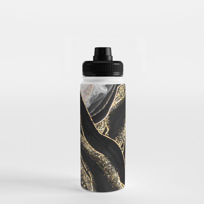Black Night Glamour Marble Landscape Water Bottle Gallery Image 3