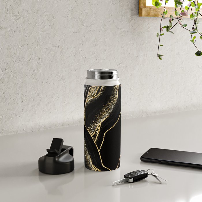 Black Night Glamour Marble Landscape Water Bottle Gallery Image 4