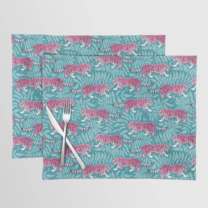 Tigers - Purple and aqua blue  Placemat Gallery Image 1