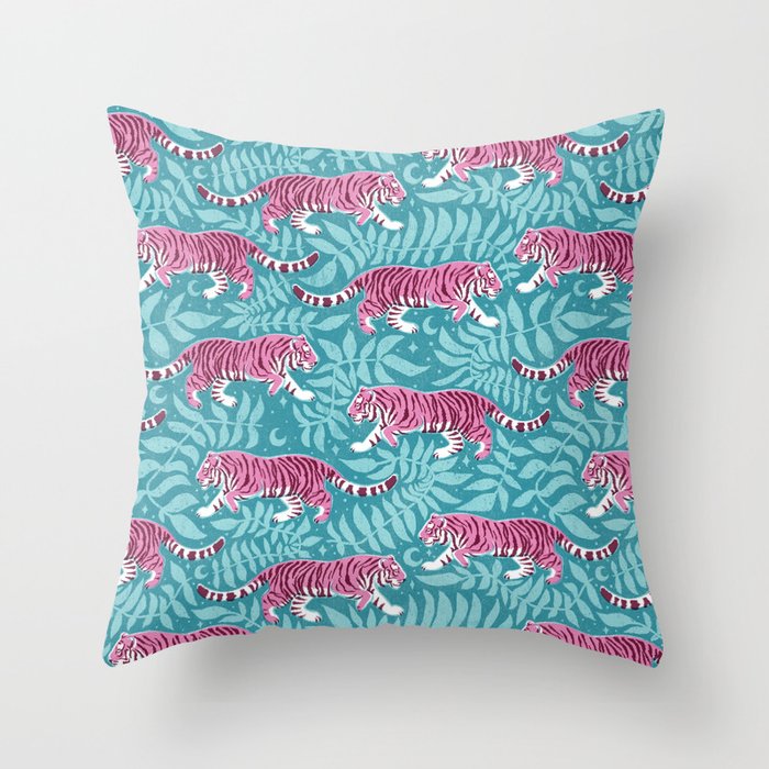 Tigers - Purple and aqua blue  Throw Pillow Gallery Image 6