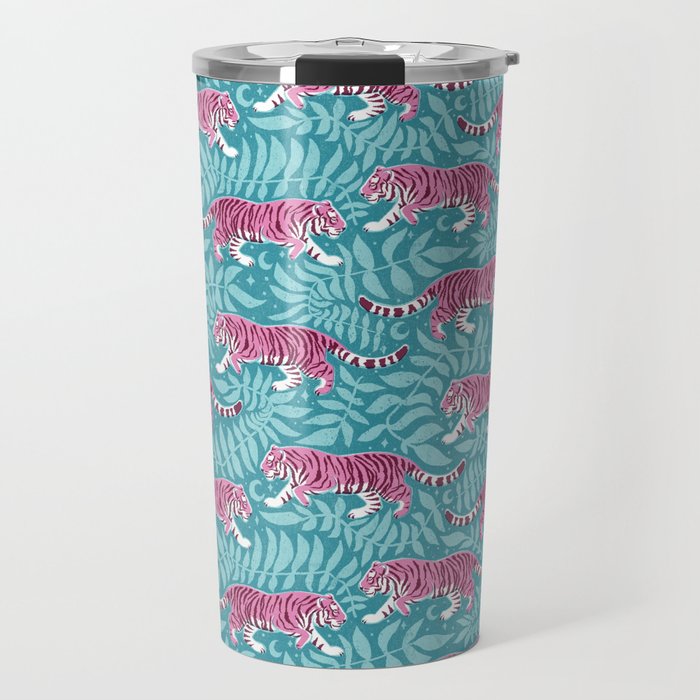 Tigers - Purple and aqua blue  Travel Mug Gallery Image 1