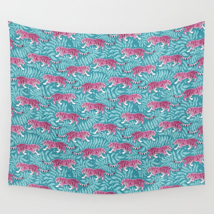Tigers - Purple and aqua blue  Wall Tapestry Gallery Image 4