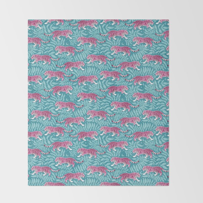 Tigers - Purple and aqua blue  Throw Blanket Gallery Image 2