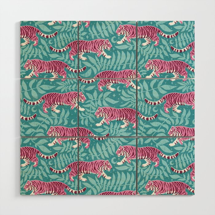 Tigers - Purple and aqua blue  Wood Wall Art Gallery Image 1