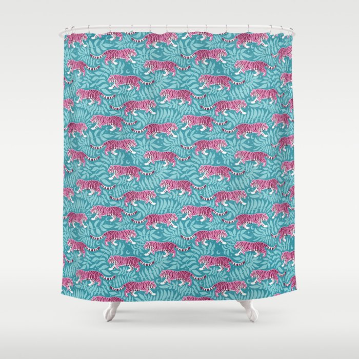 Tigers - Purple and aqua blue  Shower Curtain Gallery Image 1
