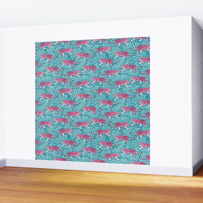 Tigers - Purple and aqua blue  Wall Mural Gallery Image 2