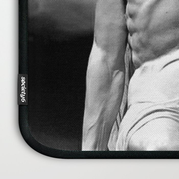 Kiss of Death, grave headstone winged angel of death marble sculpture and man Barcelona, Spain  Laptop Sleeve Gallery Image 3