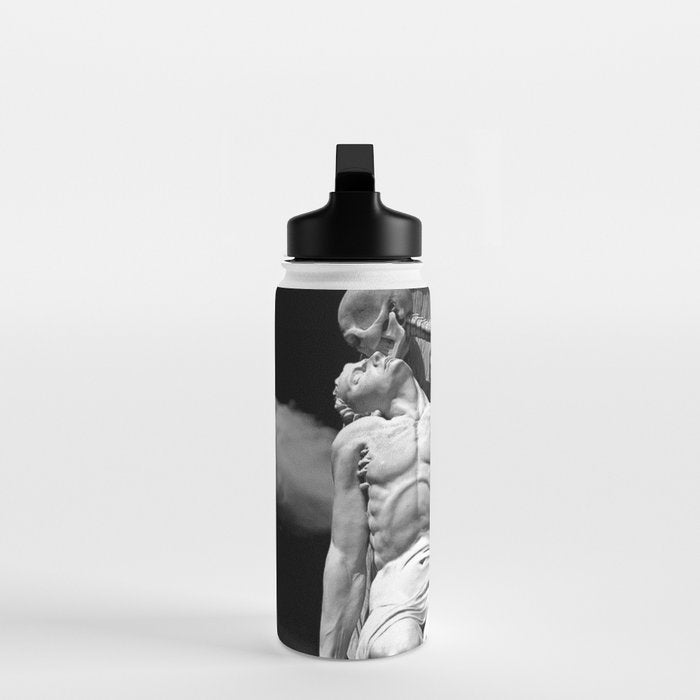 Kiss of Death, grave headstone winged angel of death marble sculpture and man Barcelona, Spain  Water Bottle Gallery Image 3