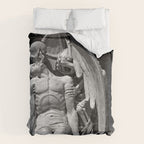 Kiss of Death, grave headstone winged angel of death marble sculpture and man Barcelona, Spain  Comforter Gallery Image 6