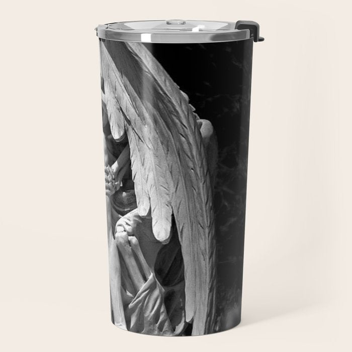 Kiss of Death, grave headstone winged angel of death marble sculpture and man Barcelona, Spain  Travel Mug Gallery Image 2